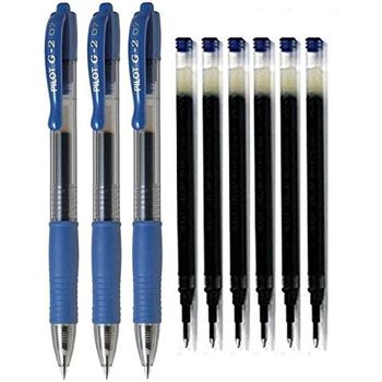 Pilot- 3boligrafo S Bl-g2-7 Retractil Tinta De Gel + 6 Repuestos (azul)