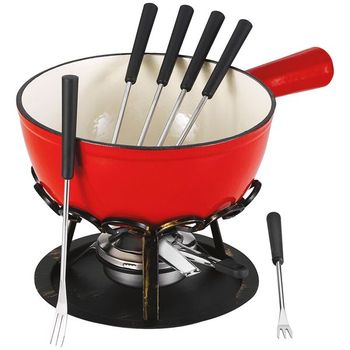 Tableandcook Set De Fondue Liso Rojo 20 Cm Calentador De Hierro Forjado - Dsbrgsaf20