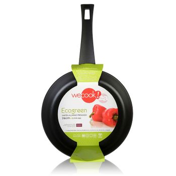 Sartén Aluminio 20 Cm, Inducción, Antiadherente Ecológico Sin Pfoa, 3mm Espesor,  Apta Todas Cocinas Negro  Wecook Ecogreen