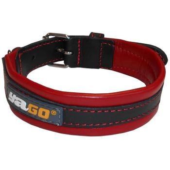 Yago Collar De Cuero Negro Y Rojo, 34-43 Cm