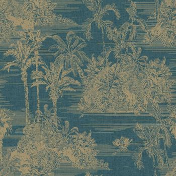 Papel Pintado Tropical Azul Oscuro Y Dorado Dutch Wallcoverings