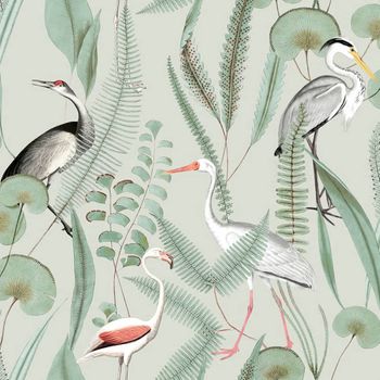 Papel Pintado Flamingo Verde Menta Dutch Wallcoverings