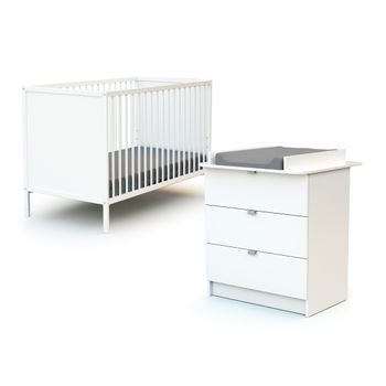 Cama Y Cambiador Para La Habitación Del Bebé En Madera Blanco - Webaby