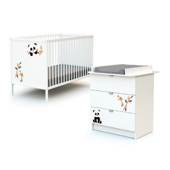 Cama Y Cambiador Para La Habitación Del Bebé Panda En Madera Blanco - Webaby