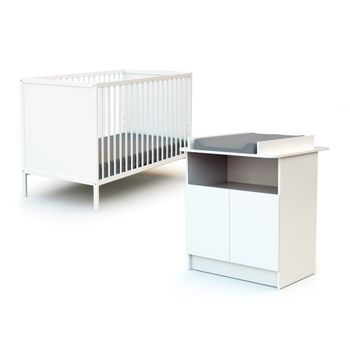 Cama Y Cambiador Para La Habitación Del Bebé En Madera Blanco - Webaby