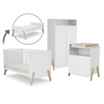 Dormitorio Bebé Con Cama, Cambiador Y Armario Pirate En Madera Blanco Y Haya - At4