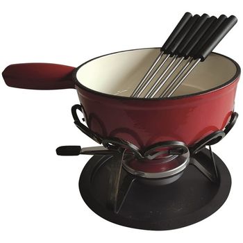 Tableandcook Set De Fondue Liso Rojo 24 Cm Calentador De Hierro Forjado - Dsbrgsaf24