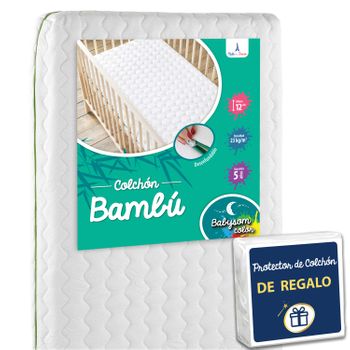 Babysom - Colchón Cuna Bebé Bambú + 1 Protector De Colchón Impermeable De Regalo - 60 X 120 Cm - Natural - Antiasfixia - Transpirable - Reglaje Térmico