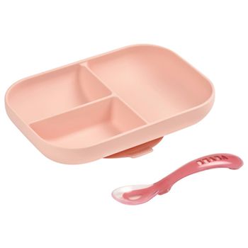 Set De Plato Para Bebés Con Compartimentos 2 Pzas Silicona Rosa Beaba