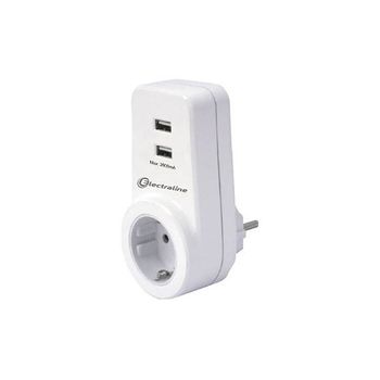 Apaptador De Corriente Electraline 2 Usb+1toma 10/16a 2,1a