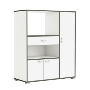 Mueble Auxiliar Para Cocina Con Tres Puertas Y Un Cajón Color Blanco Y Gris 107x90x40 Cm