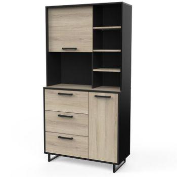 Buffet Cocina Roma Melamina Miroytengo 180x92x40 Cm -roble Y Negro