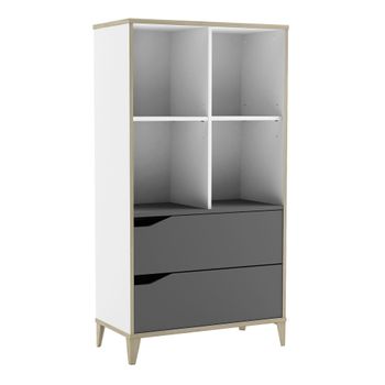 Librería Estantería Genius 2 Cajones 4 Huecos Blanco Y Gris Dormitorio Habitación Juvenil Infantil 130x70x35cm