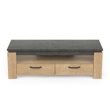 Mueble De Tv 2 Cajones Decoración Roble Y Gris Antracita Austin - L140 Cm