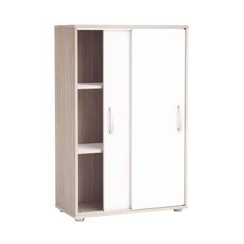 Mueble Armario Auxiliar Puertas Correderas Color Blanco Y Roble 68x33x106 Cm