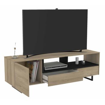 Mesa Tv Vay Mueble Tv Estilo Industrial Patas Metal Color Roble Y Negro 147x42 Cm