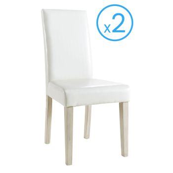 Pack 2 Sillas Color Blanco De Poliuretano Y Madera Diseño Sillas Modernas Elegantes Salón