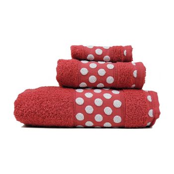 Juego De Toallas Baño 3 Piezas Color Rojo Lunares Blanco 450 Gramos