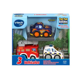 Vtech - Tuttut Bólidos Pack De 3 Coches Con Botón Sorpresa, María La Policía, Valiente Camión De Bomberos Y Victoria Coche Carreras, Multicolor, Versión Esp