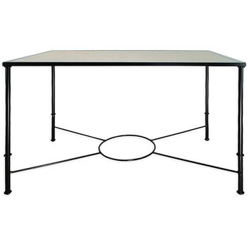 Mesa De Forja Moderna Alcolea, Ideal Mesa Camilla . Color Negro Regulable En Dos Alturas Con Tablero Y Cristal De 8mm. (120 X 70 X 72  Alta-52 Baja)