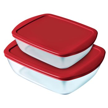 Set De Fiambreras Pyrex Cook & Store Cristal Rojo (2 Pcs)