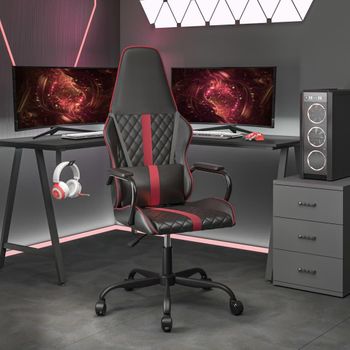 Silla Gaming Cuero Sintético Negro Y Rojo Vino Tinto