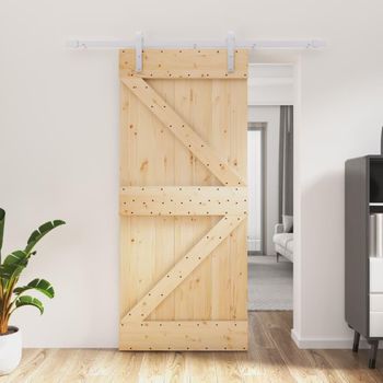 Puerta Corredera Con Herrajes Madera Maciza De Pino 90x210 Cm