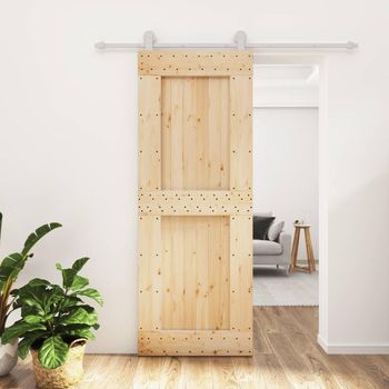 Puerta Corredera Con Herrajes Madera Maciza De Pino 80x210 Cm