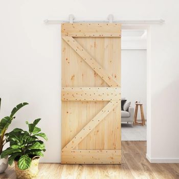 Puerta Corredera Con Herrajes Madera Maciza De Pino 90x210 Cm