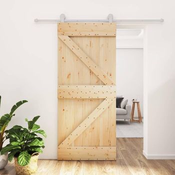 Puerta Corredera Con Herrajes Madera Maciza De Pino 90x210 Cm