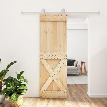 Puerta Corredera Con Herrajes Madera Maciza De Pino 70x210 Cm