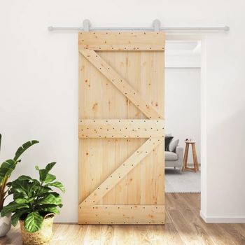 Puerta Corredera Con Herrajes Madera Maciza De Pino 95x210 Cm