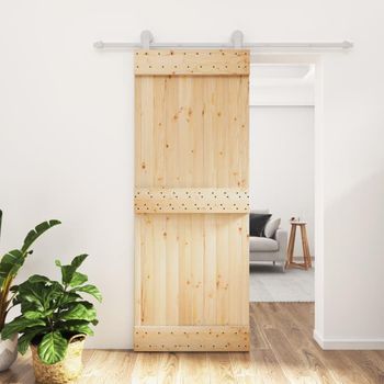 Puerta Corredera Con Herrajes Madera Maciza De Pino 80x210 Cm