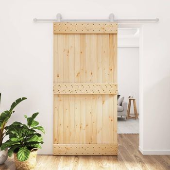 Puerta Corredera Con Herrajes Madera Maciza De Pino 100x210 Cm