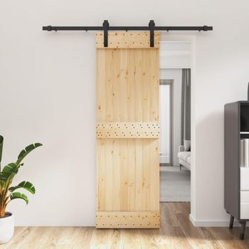 Puerta Corredera Con Herrajes Madera Maciza De Pino 70x210 Cm