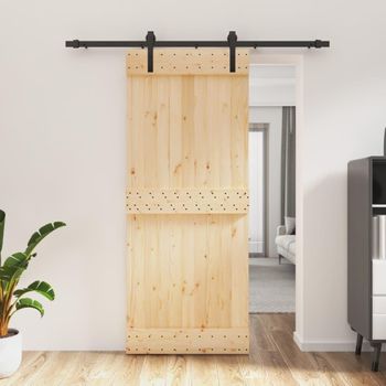 Puerta Corredera Con Herrajes Madera Maciza De Pino 85x210 Cm