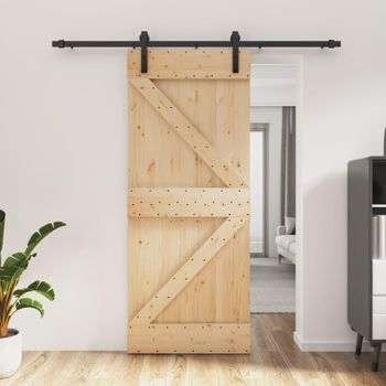 Puerta Corredera Con Herrajes Madera Maciza De Pino 85x210 Cm