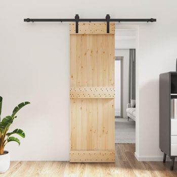 Puerta Corredera Con Herrajes Madera Maciza De Pino 70x210 Cm