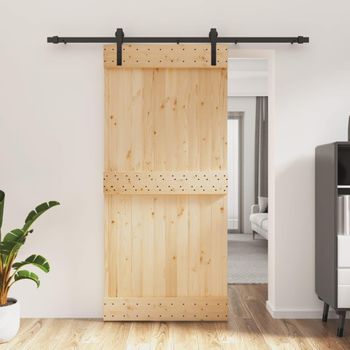 Puerta Corredera Con Herrajes Madera Maciza De Pino 95x210 Cm