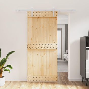 Puerta Corredera Con Herrajes Madera Maciza De Pino 90x210 Cm