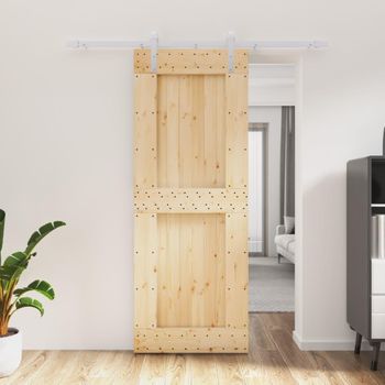 Puerta Corredera Con Herrajes Madera Maciza De Pino 80x210 Cm