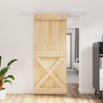 Puerta Corredera Con Herrajes Madera Maciza De Pino 85x210 Cm