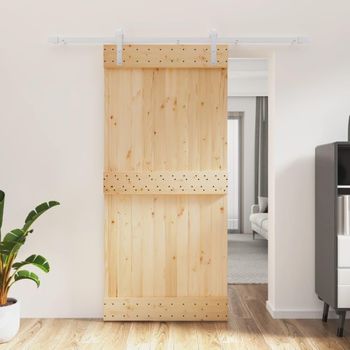 Puerta Corredera Con Herrajes Madera Maciza De Pino 95x210 Cm