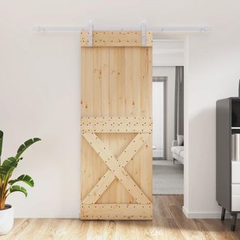 Puerta Corredera Con Herrajes Madera Maciza De Pino 80x210 Cm