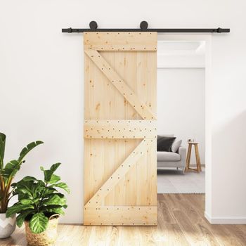 Puerta Corredera Con Herrajes Madera Maciza De Pino 85x210 Cm