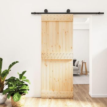 Puerta Corredera Con Herrajes Madera Maciza De Pino 80x210 Cm