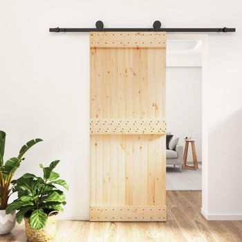 Puerta Corredera Con Herrajes Madera Maciza De Pino 85x210 Cm