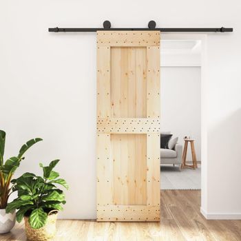 Puerta Corredera Con Herrajes Madera Maciza De Pino 70x210 Cm