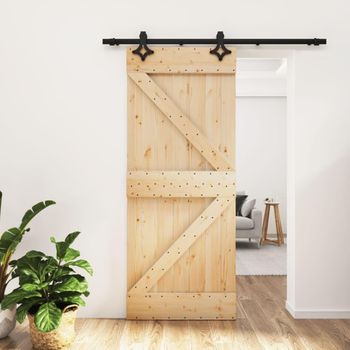 Puerta Corredera Con Herrajes Madera Maciza De Pino 85x210 Cm