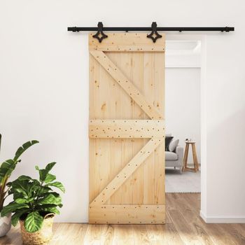 Puerta Corredera Con Herrajes Madera Maciza De Pino 85x210 Cm